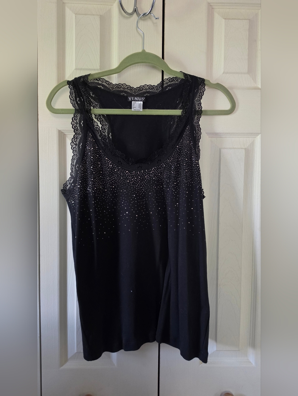 Venus Black Lace Rhinestone Tank